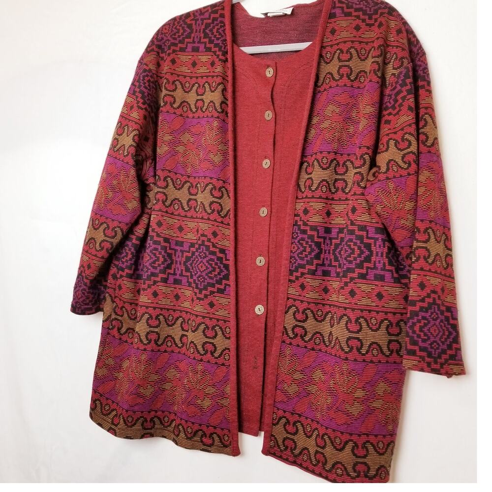 YS Studio Business Casual Cardigan Attached Tunic Multicolor 3/4 Sleeves Size 1X